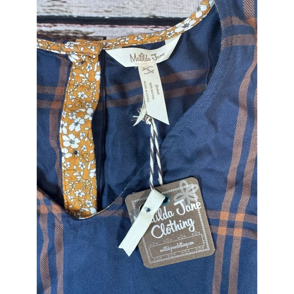 Matilda Jane‎ Womens Blue Brown Just Imagine Silvi Windowpane Fall Dress Sm NWT